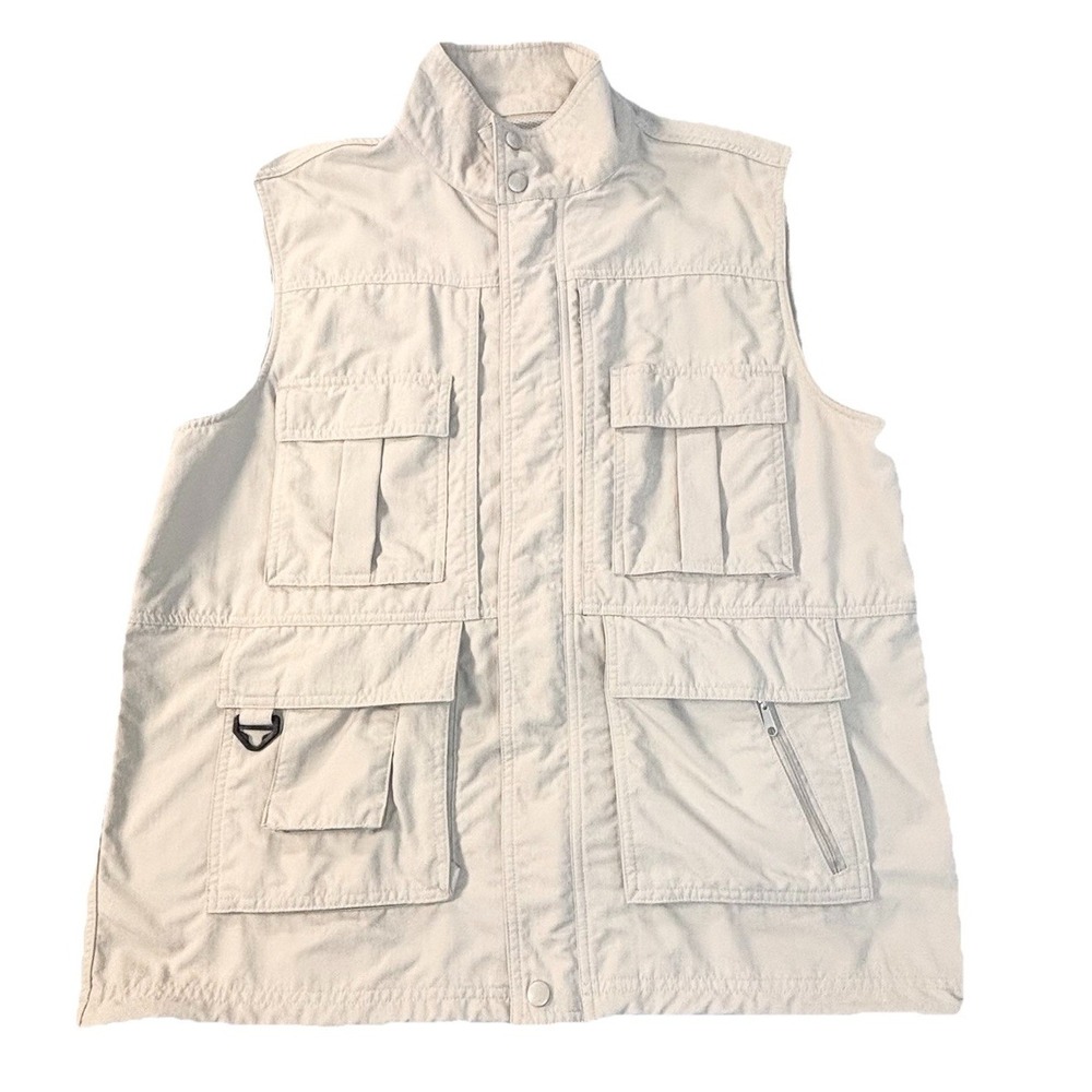 Travel Smith Mens Large Beige Utility Tactical Fishing Vest 12 Pockets Nylon - Picture 1 of 7